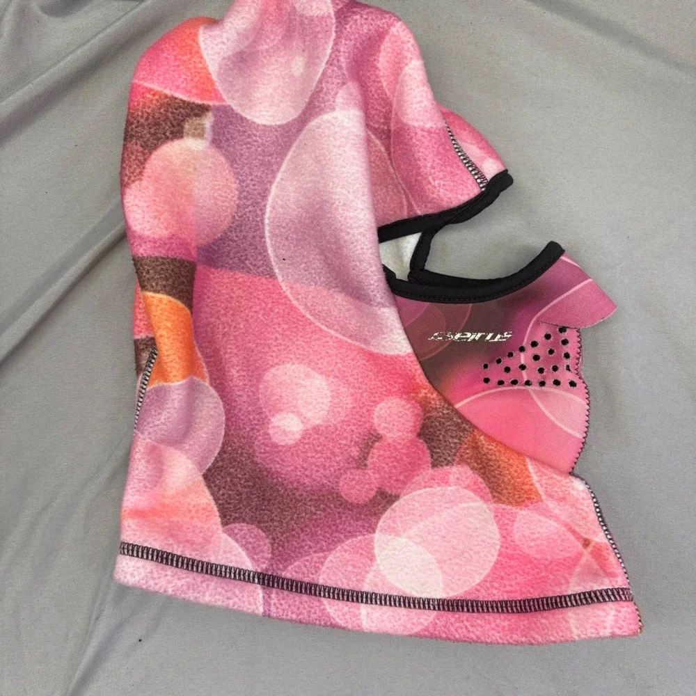 Seirus Kids Balaclava Fleece‎ Face Mask Pink Orange Bubble Print Winter Hood